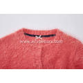 Girl's Knitted Feather Yarn Buttoned Cardigan